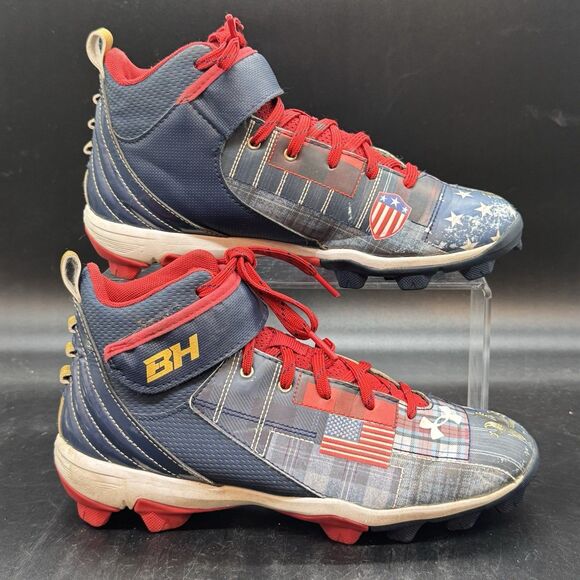 Under Armour Harper 5 Boys Size 5Y American Flag Baseball Cleats 3023445-400 EUC